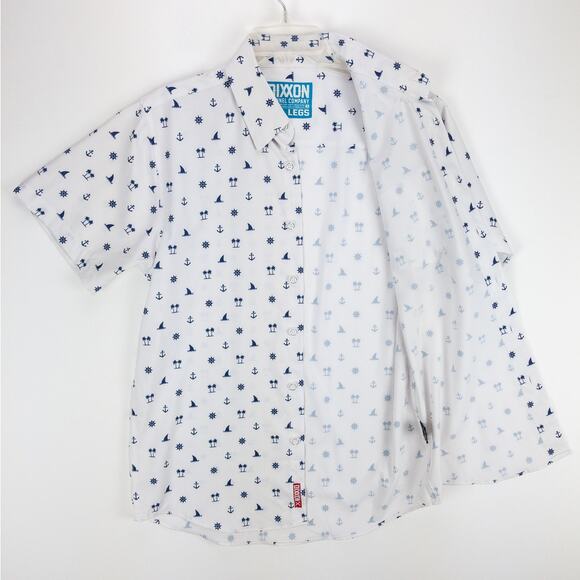 Dixxon Short Sleeve Button Up Men's Small White Blue Nautical "Sea Life" Logo - Picture 7 of 14
